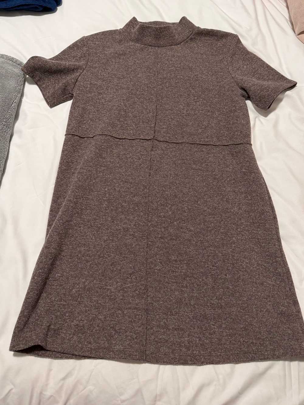 Zara Short Sleeve Mock Neck Mini Dress in Heathered Brown